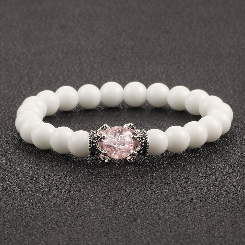 White Natural Stone Crown Beads Bracelets