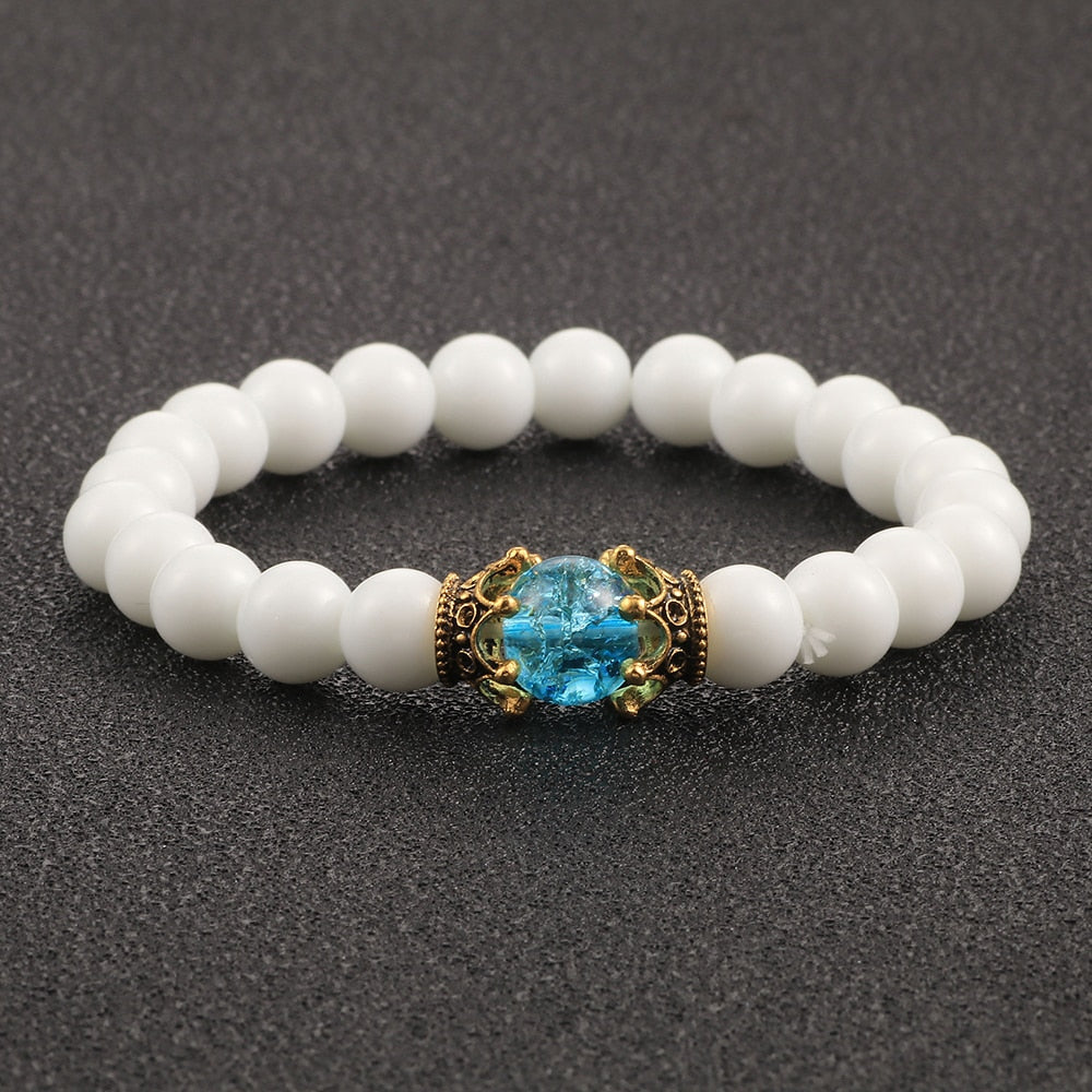 White Natural Stone Crown Beads Bracelets