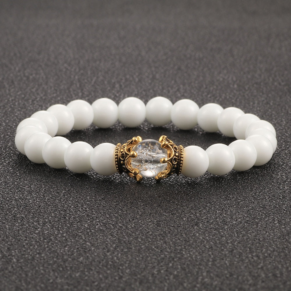 White Natural Stone Crown Beads Bracelets