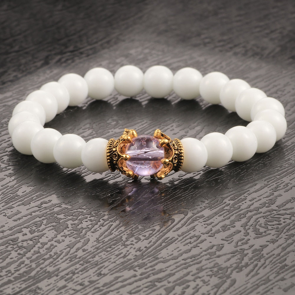 White Natural Stone Crown Beads Bracelets