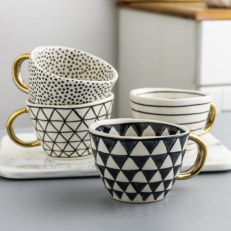 Ceramic Mugs With Gold Handle Handmade