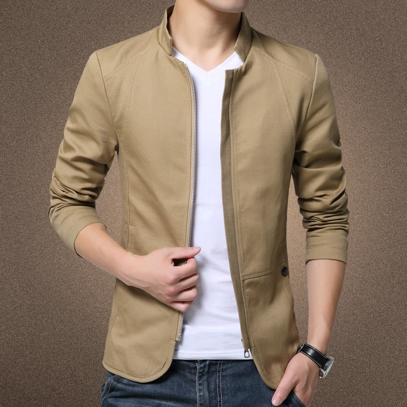 Mens Jacket Fashion Standing Collar Jacket Coat