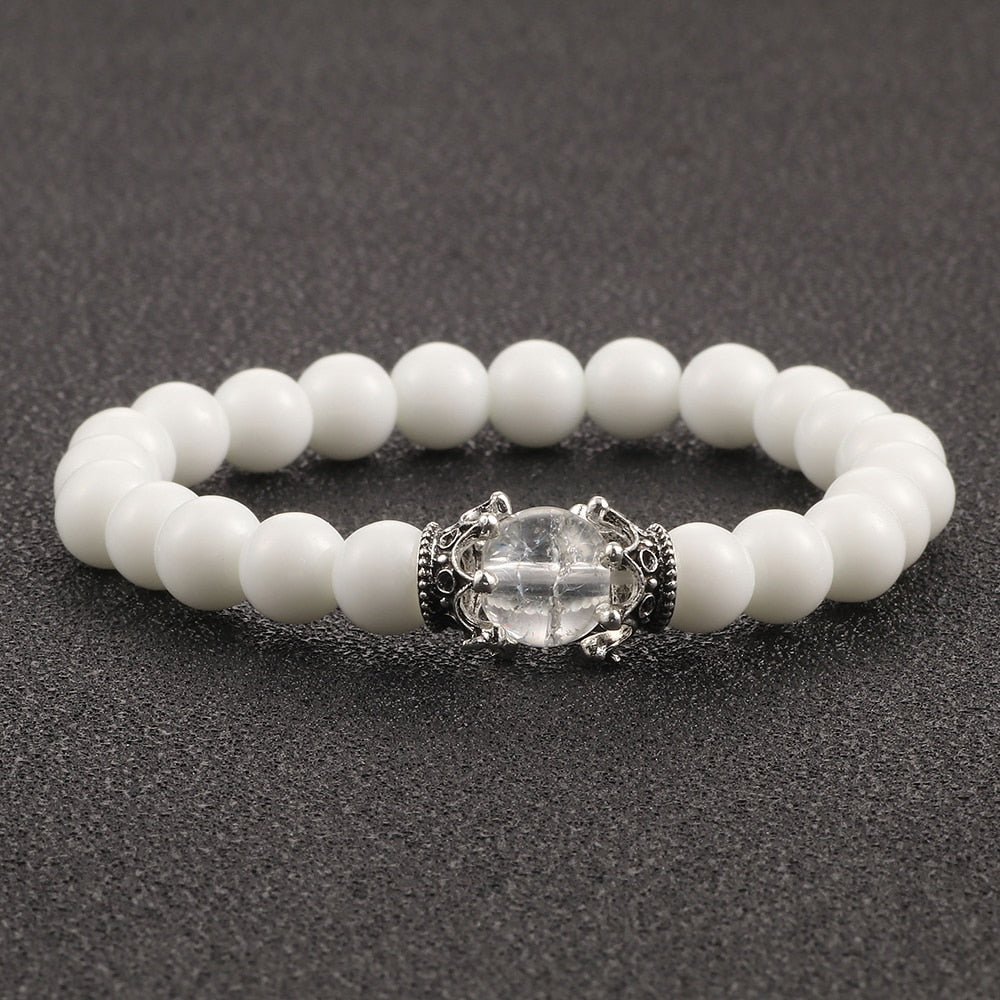 White Natural Stone Crown Beads Bracelets