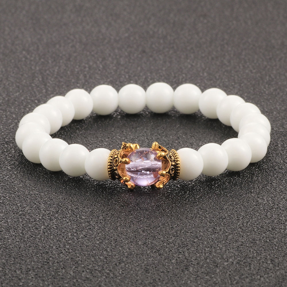 Pulseras de cuentas de corona de piedra natural blanca