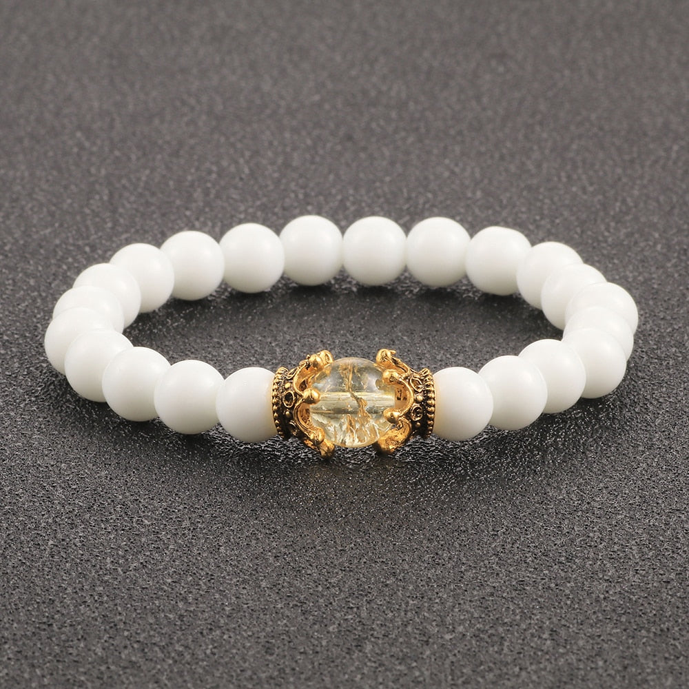 White Natural Stone Crown Beads Bracelets