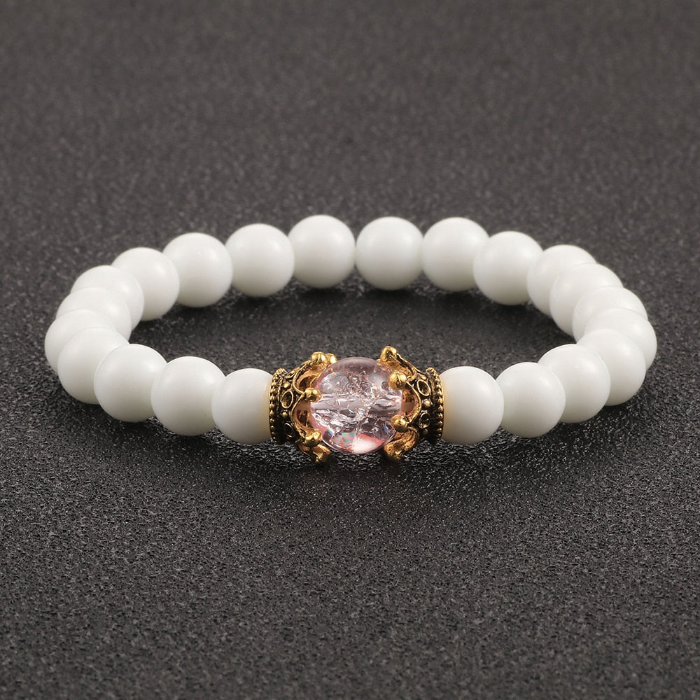 White Natural Stone Crown Beads Bracelets