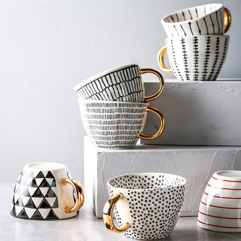 Ceramic Mugs With Gold Handle Handmade