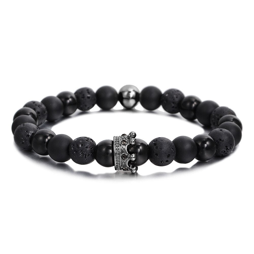 Couronne pulseras para parejas Bracelet en pierre blanche noire